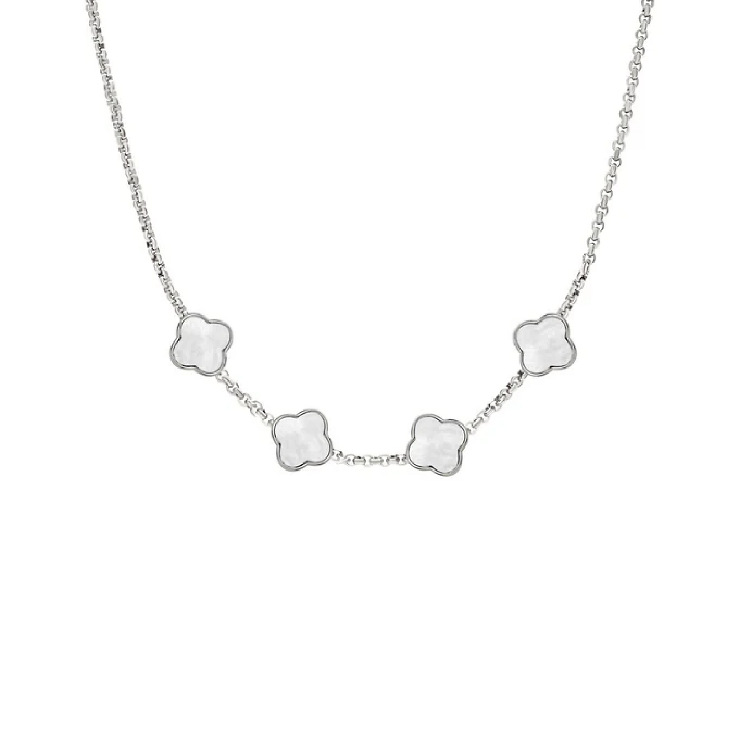 Pearl Clover Custom Name Necklace (Silver)