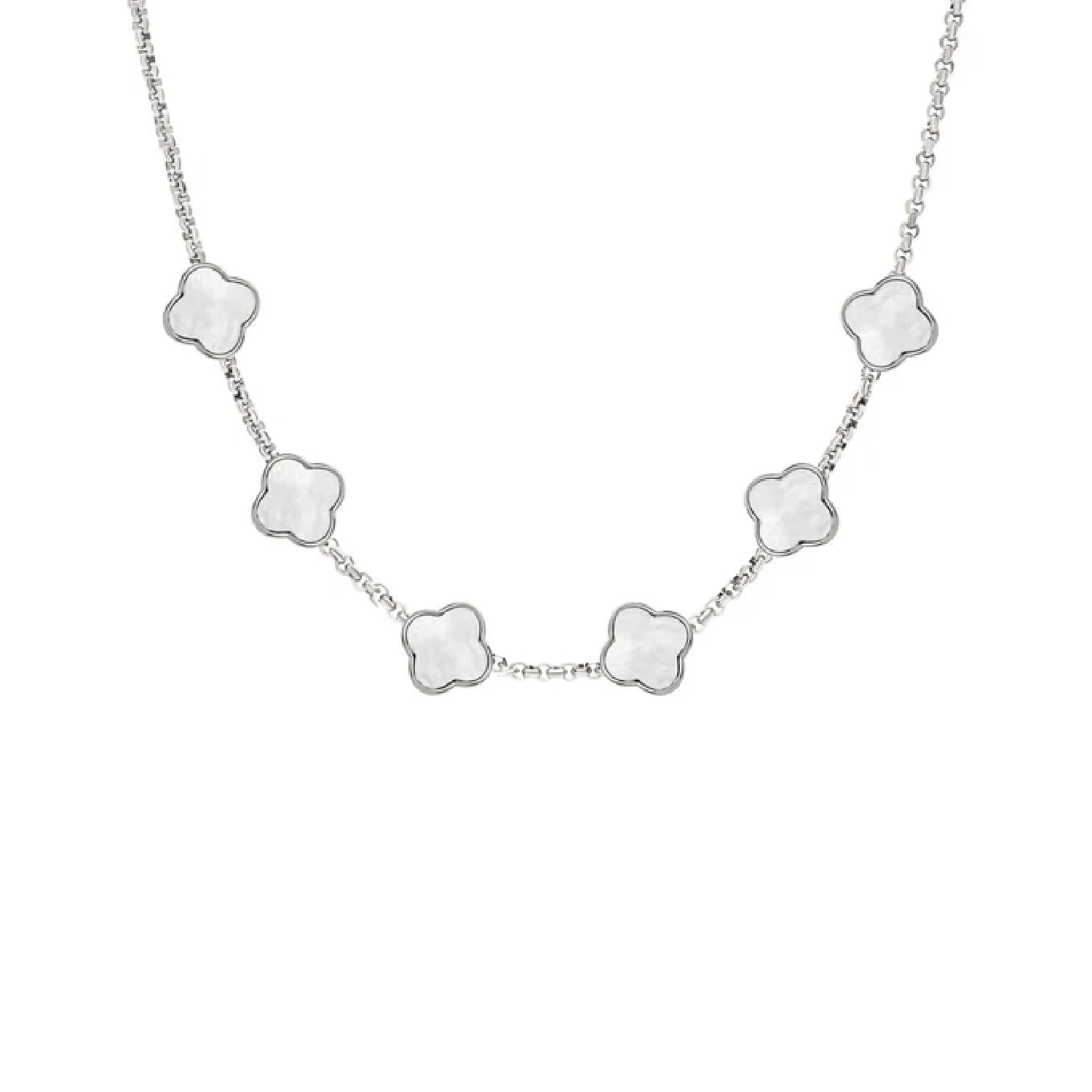 Pearl Clover Custom Name Necklace (Silver)