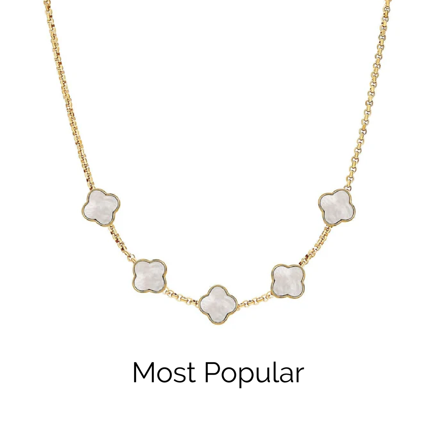 Pearl Clover Custom Name Necklace (Gold)