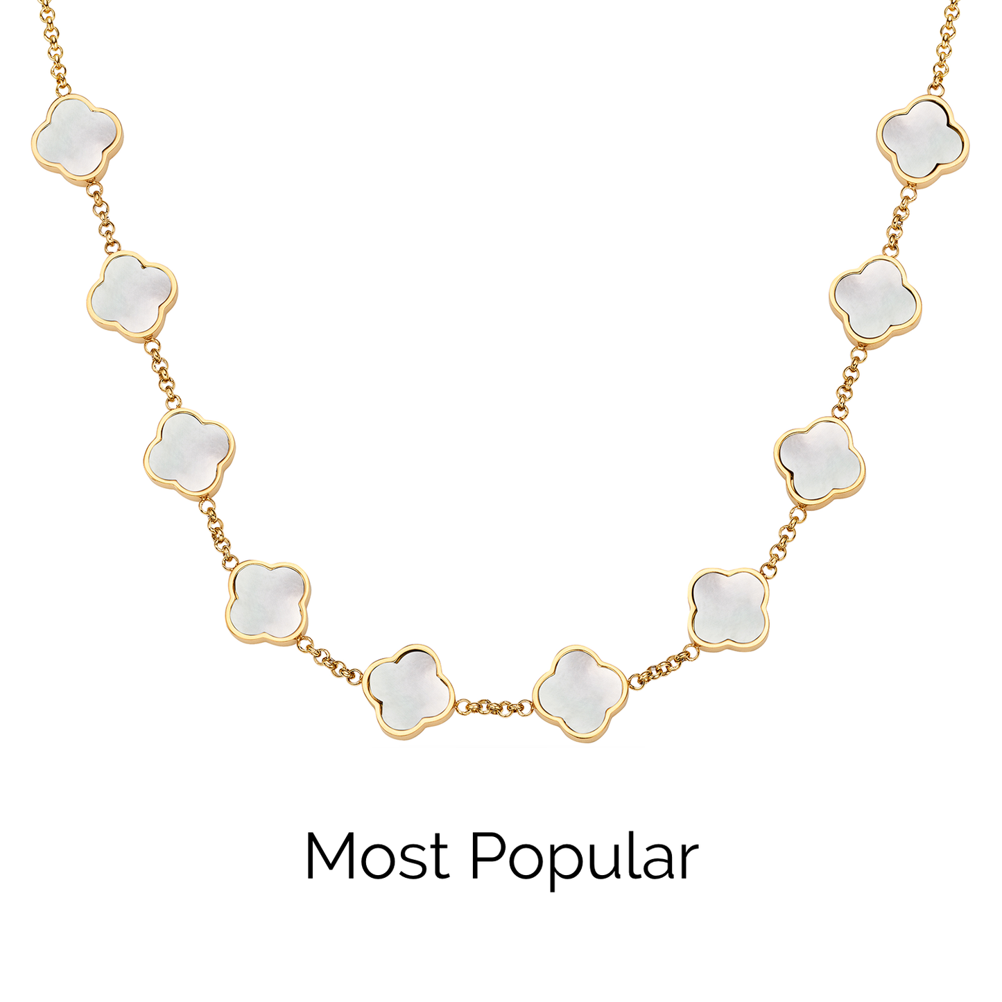 Pearl Clover Custom Name Necklace (Gold)
