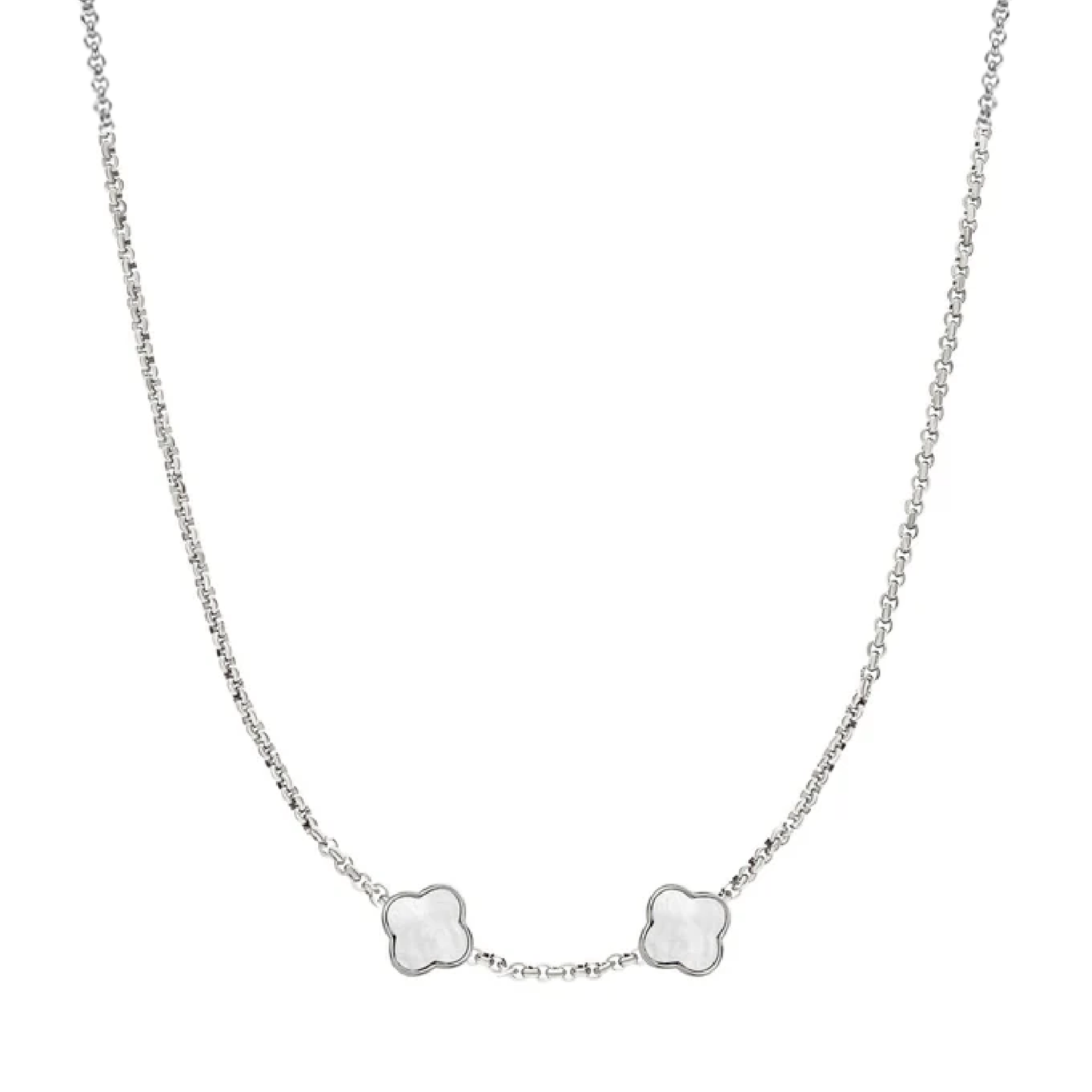 Pearl Clover Custom Name Necklace (Silver)
