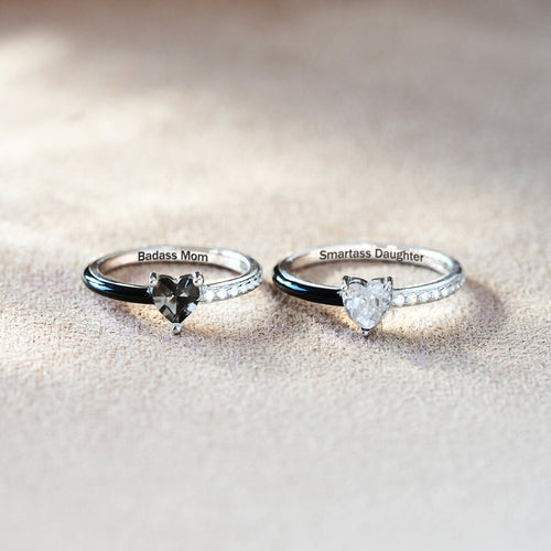 Like Mother Like Daughter Matching Black Enamel Heart Rings
