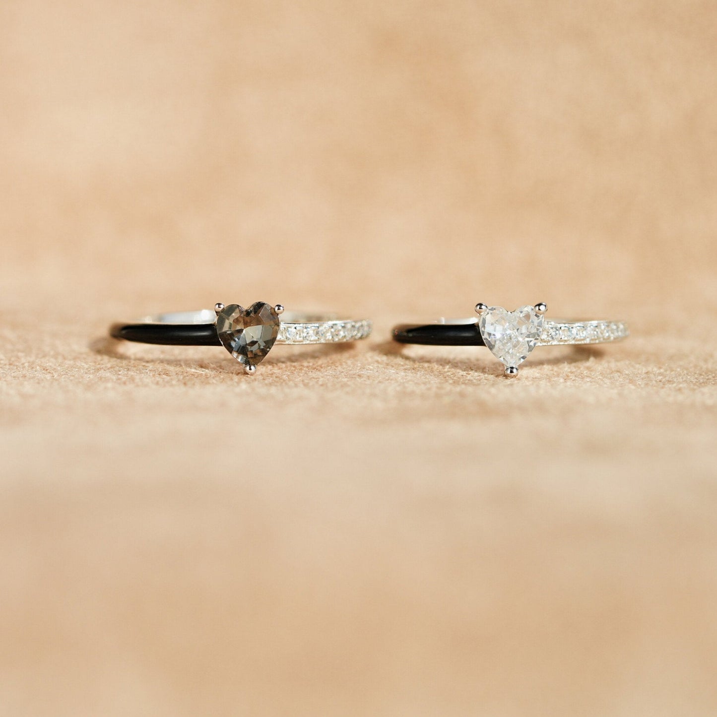 Like Mother Like Daughter Matching Black Enamel Heart Rings