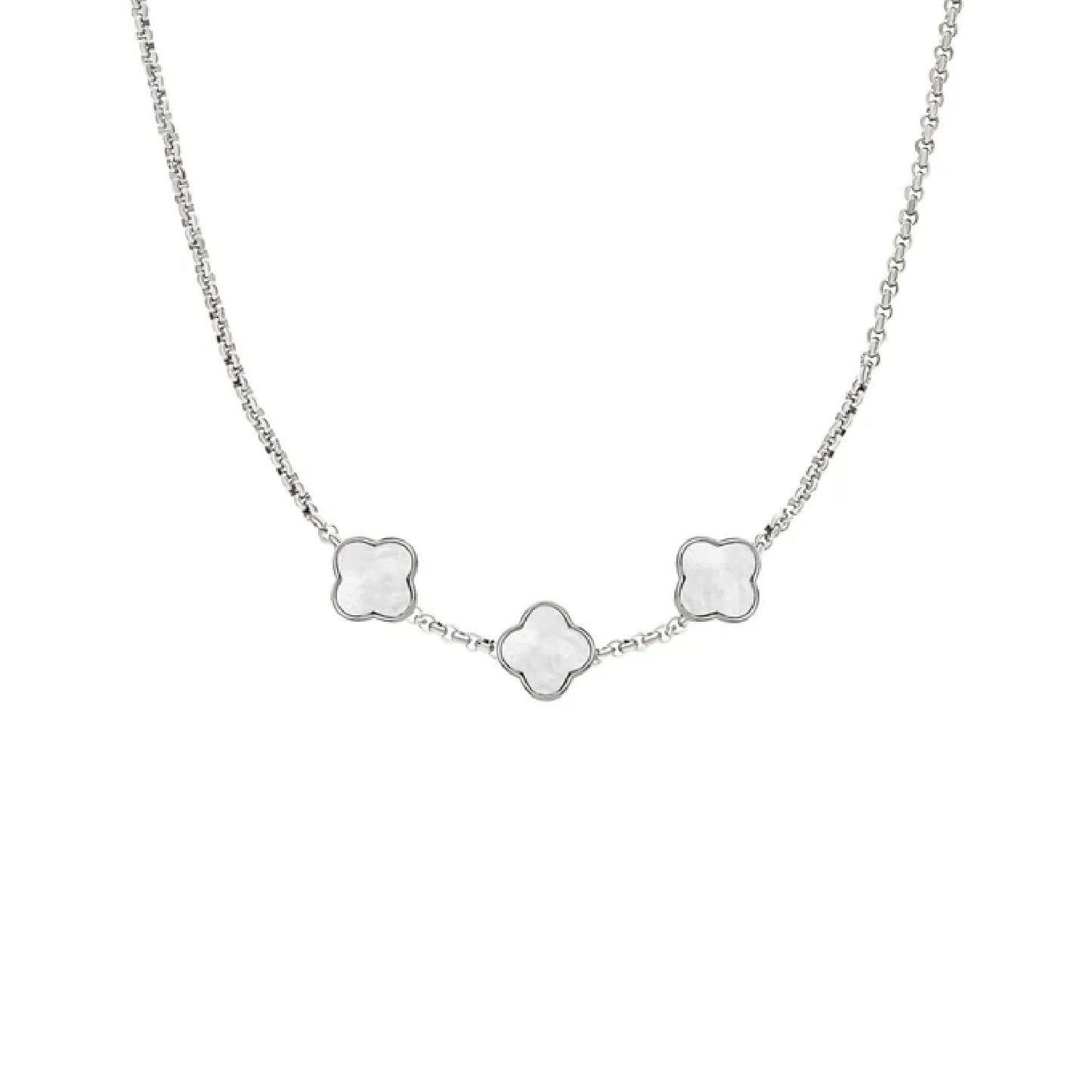 Pearl Clover Custom Name Necklace (Silver)