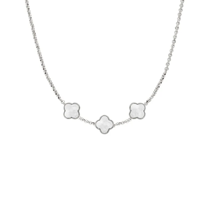Pearl Clover Custom Name Necklace (Silver)