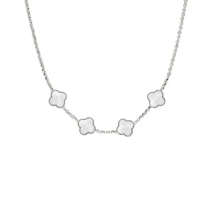 Pearl Clover Custom Name Necklace (Silver)