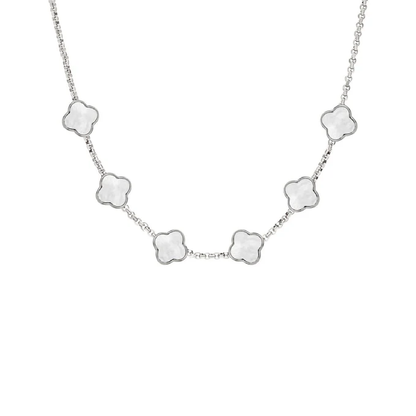 Pearl Clover Custom Name Necklace (Silver)