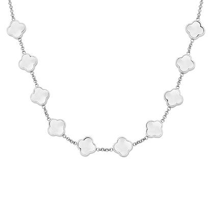 Pearl Clover Custom Name Necklace (Silver)