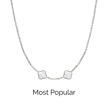 Pearl Clover Custom Name Necklace (Silver)