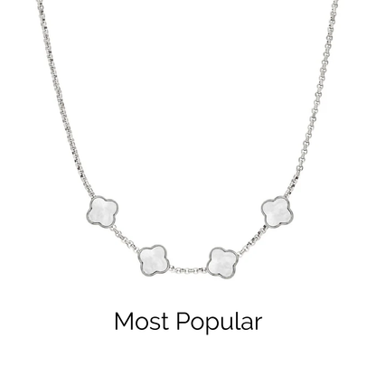 Pearl Clover Custom Name Necklace (Silver)