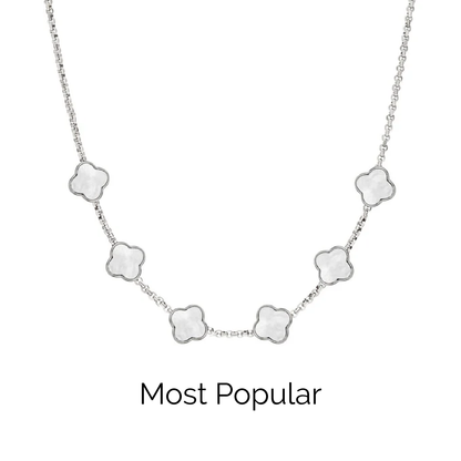 Pearl Clover Custom Name Necklace (Silver)