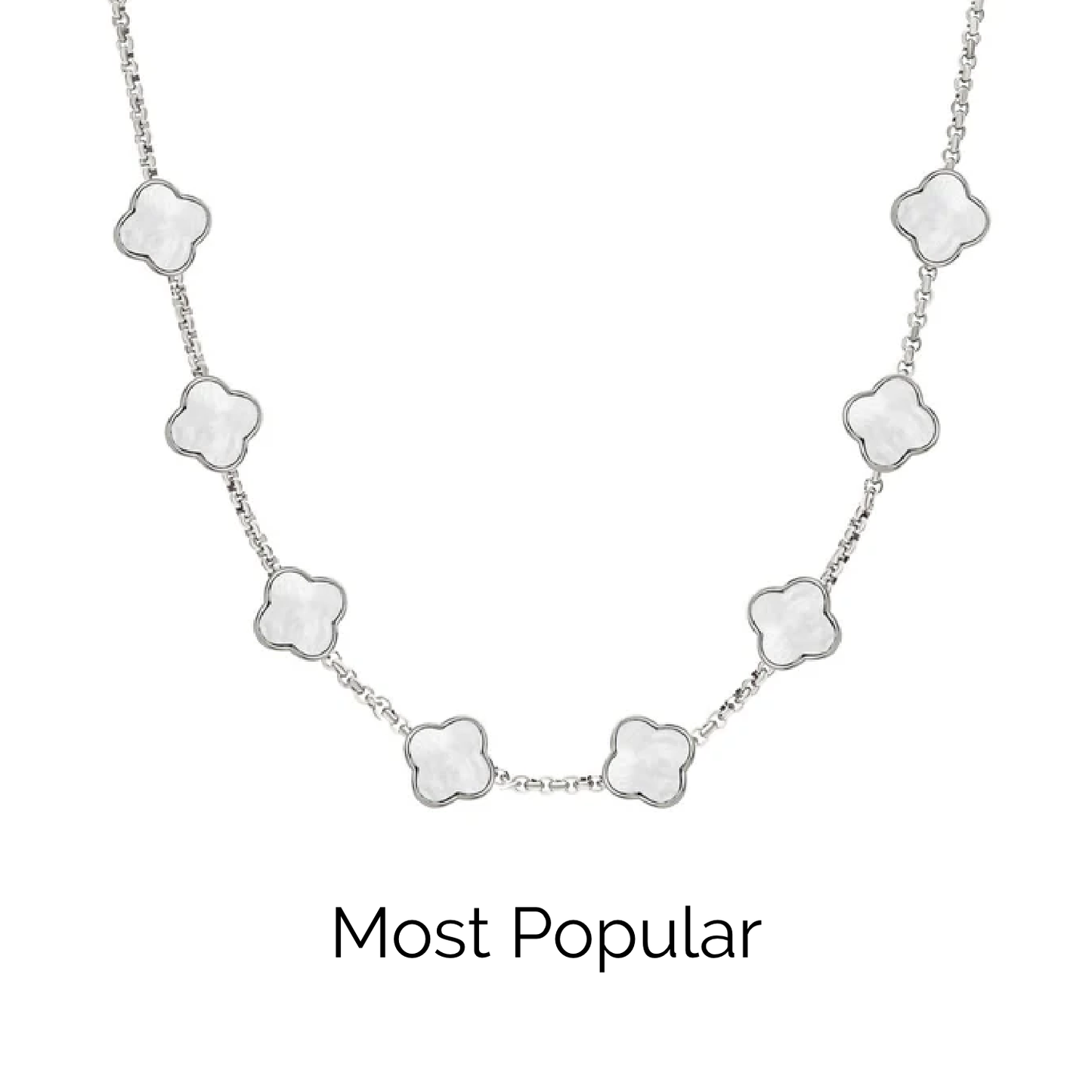Pearl Clover Custom Name Necklace (Silver)