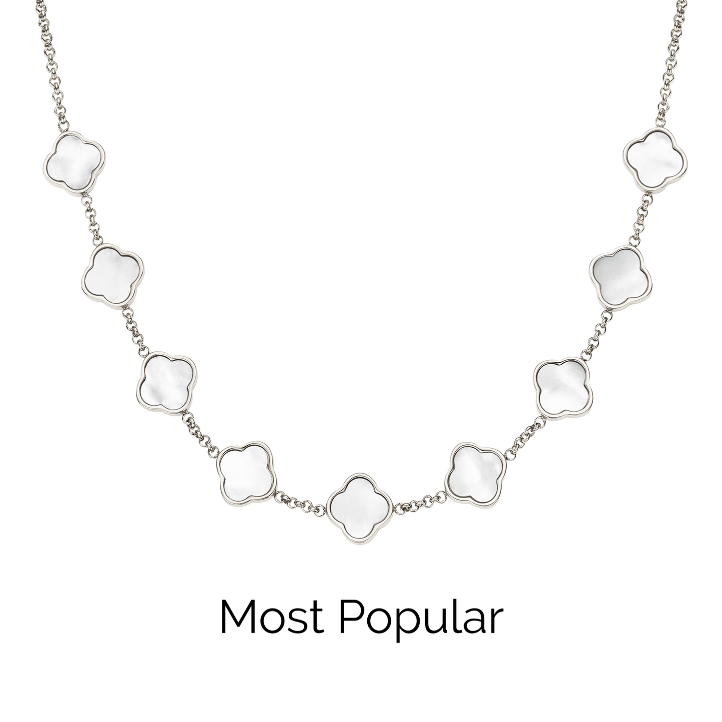 Pearl Clover Custom Name Necklace (Silver)