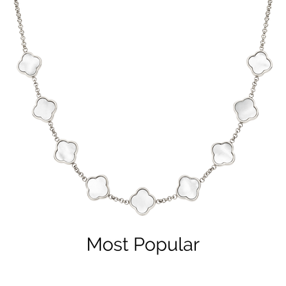 Pearl Clover Custom Name Necklace (Silver)