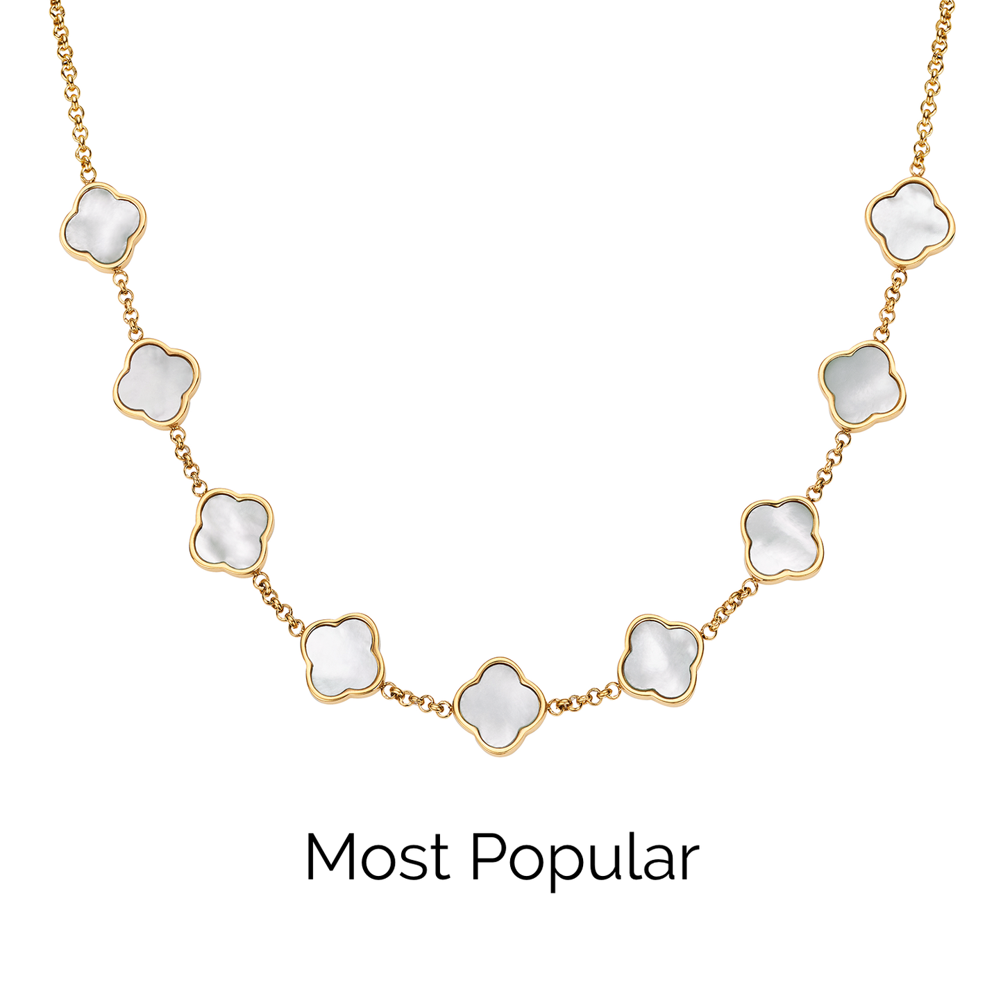 Pearl Clover Custom Name Necklace (Gold)