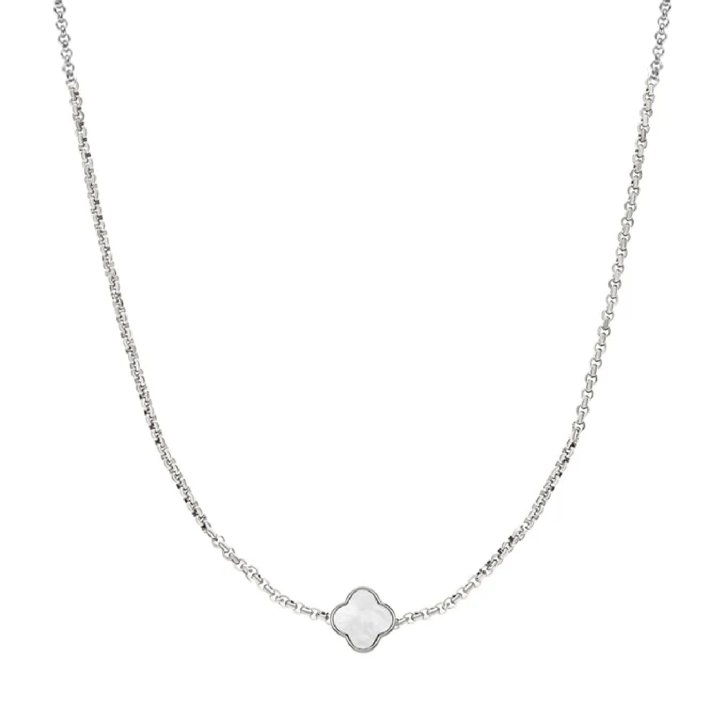 Pearl Clover Custom Name Necklace (Silver)