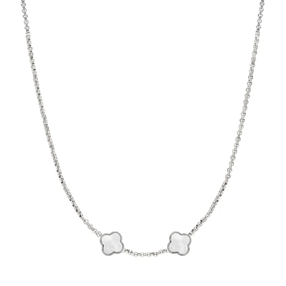 Pearl Clover Custom Name Necklace (Silver)