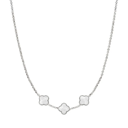 Pearl Clover Custom Name Necklace (Silver)