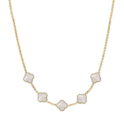 Pearl Clover Custom Name Necklace (Gold)