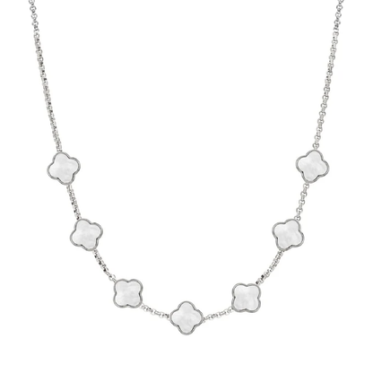 Pearl Clover Custom Name Necklace (Silver)