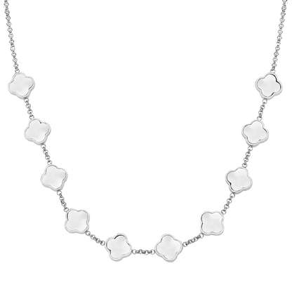 Pearl Clover Custom Name Necklace (Silver)