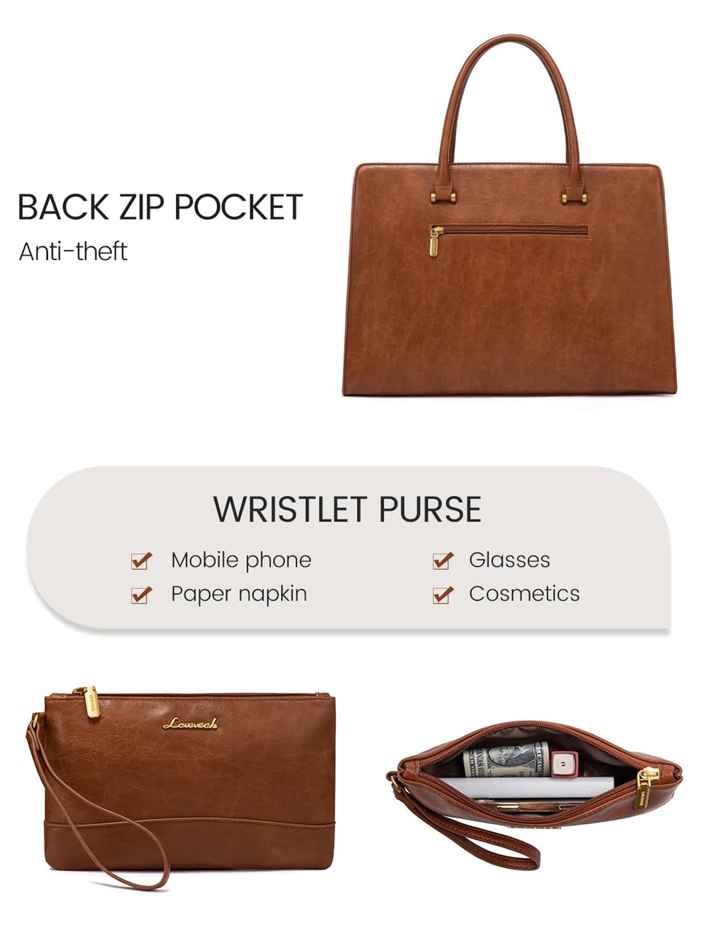 2Pcs Vintage Waterproof Laptop Bag, 15.6" 17.3"