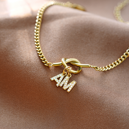 Personalized Crystal Heart Knot Initial Bracelet