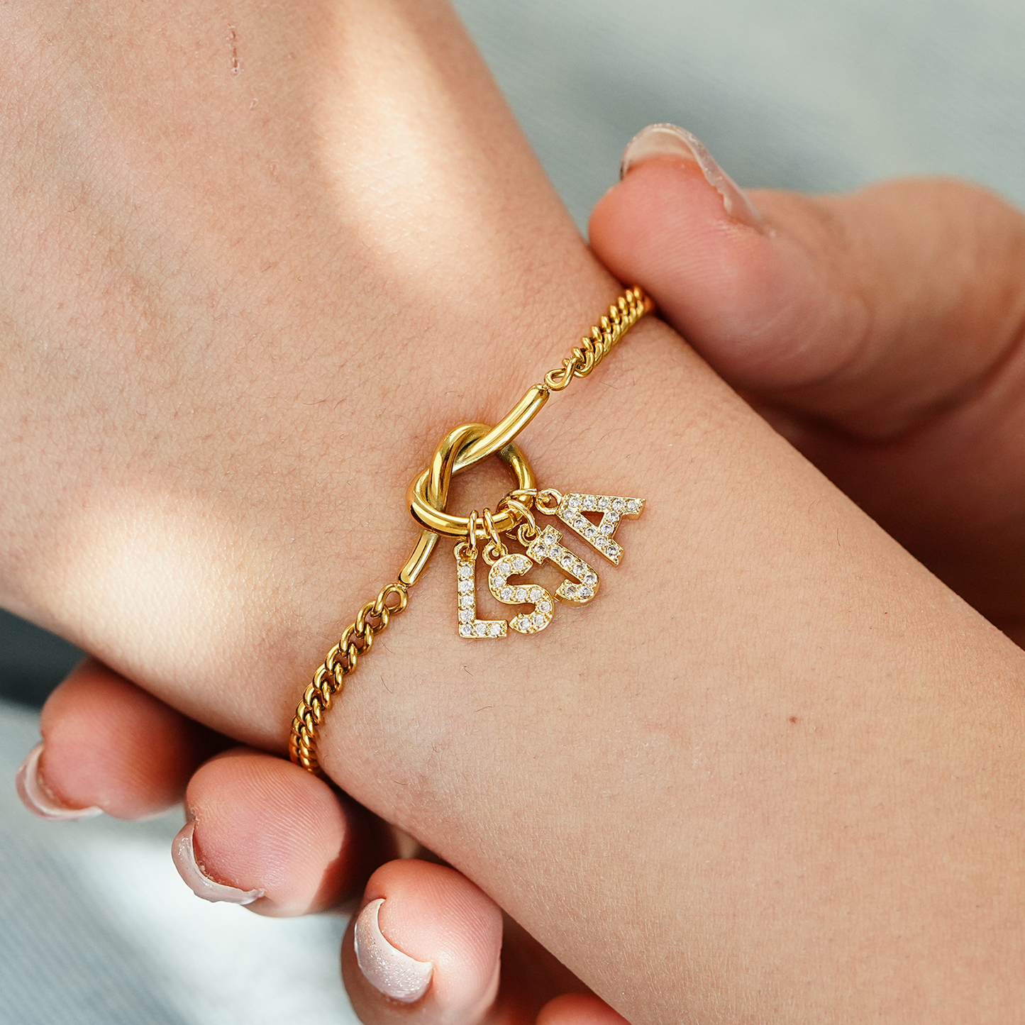Personalized Crystal Heart Knot Initial Bracelet