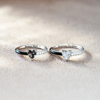 Like Mother Like Daughter Matching Black Enamel Heart Rings