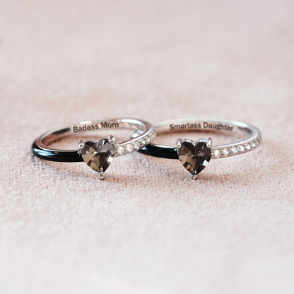 Like Mother Like Daughter Matching Black Enamel Heart Rings