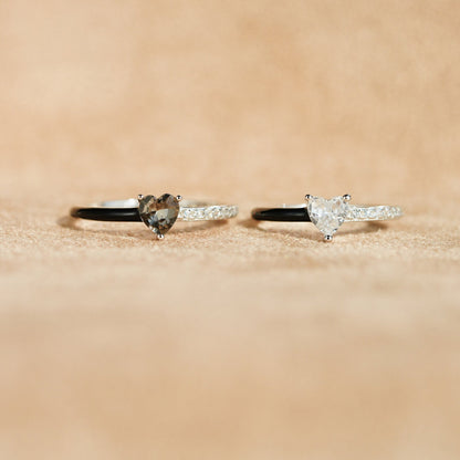 Like Mother Like Daughter Matching Black Enamel Heart Rings
