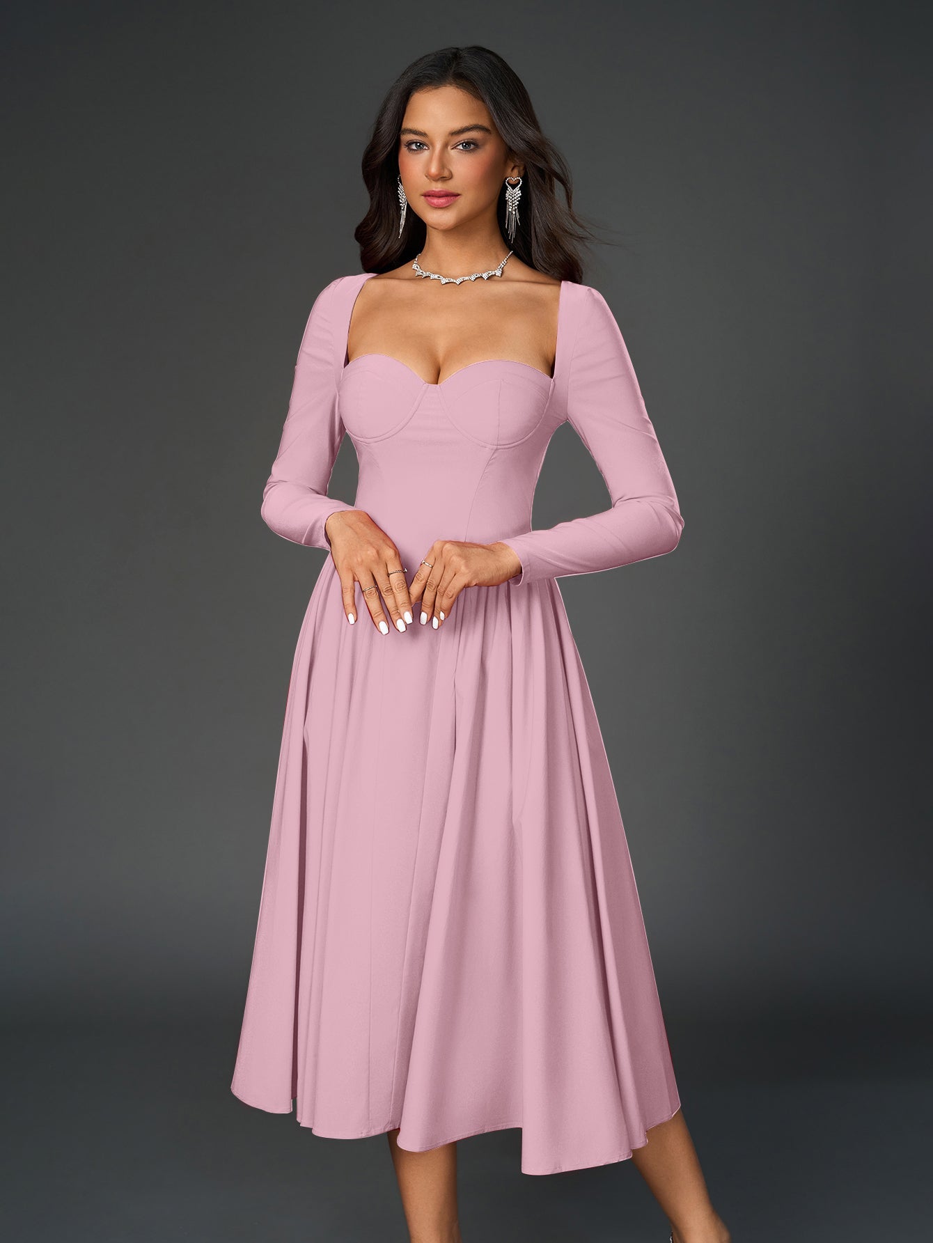 Long Sleeve Tie Back A-Line Dress